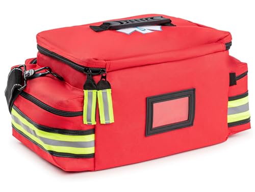 Scherber First Responder Fully-Stocked Professional Essentials EMT/EMS Trauma Kit | HSA/FSA Approved | Reflective Bag w/8 ...