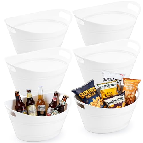 PLMMOUT 6 Pack Ice Buckets, Oval Storage Tub with Handles, Plastic Ice Drink Bucket for Parties, 4.5 Liter Beverage Storag...