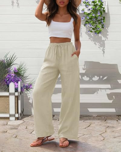 Women's Wide Leg Pants Casual Loose Lightweight Drawstring Trouser
