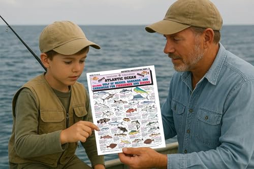 Saltwater Fish Identification Chart #5 - Waterproof Quick Reference Fishing Guide - 50+ Fish Species ID - (Florida, Atlant...