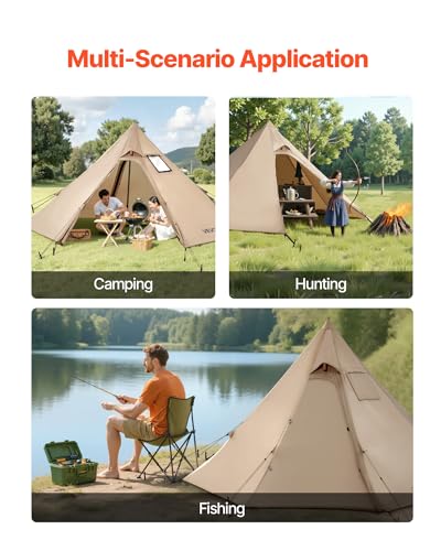 VEVOR Hot Tent, Camping Tipi Hot Tents with Stove Jack, Portable Winter Camping Tents with Snow Skirt, Easy Setup, Waterpr...