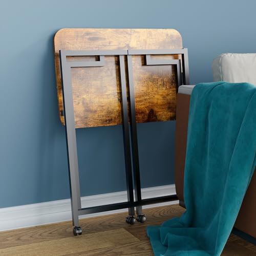 4NM 23.6" Mobile Small Rolling Computer Desk, Folding Laptop Cart Table with Wheels, Portable Office Desk for Small Space ...