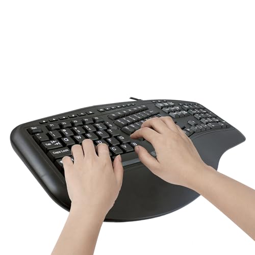 ADESSO Ergonomic USB Keyboard with Integrated Palm Rest - Split Key Design, Multimedia & Internet Hotkeys, 105-Key US Layo...