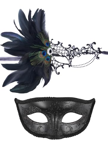 Zinniday Couples Masquerade Mask Set, 2 Pcs Masquerade Masks Set for Women Men Mardi Gras Ball Evening Party