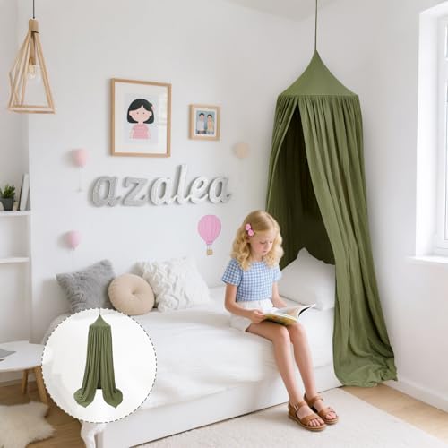 Vhaso Cotton Kids Bed Canopy, Nursery Room Baby Crib Hanging Curtain Mosquito Net Hideaway Bedding Children Reading Nook D...