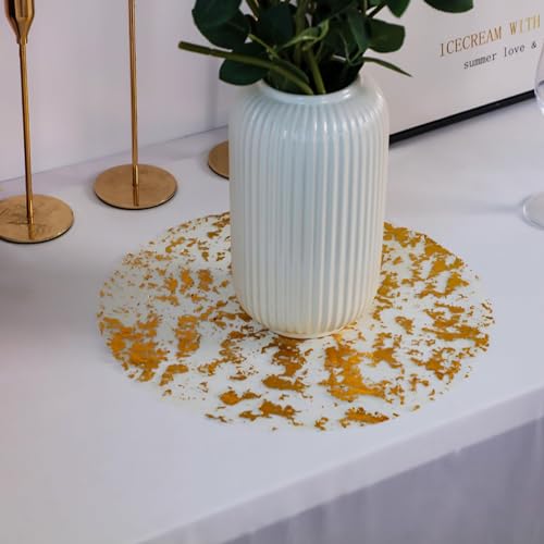 Snowkingdom Gold Placemats Set of 50 Round 13 Inch Foil Mesh Pressed Bulk Disposable Fall Table Mates 50 Pack Gold Doilies...