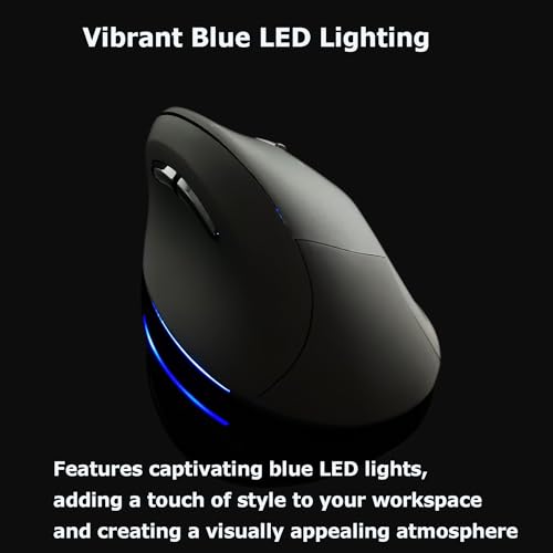 Wireless Mouse Ergonomic Vertical Mouse for Large Hands Rechargeable Big Quiet Silent Ergo Blue LED Light 3600DPI Carpal T...