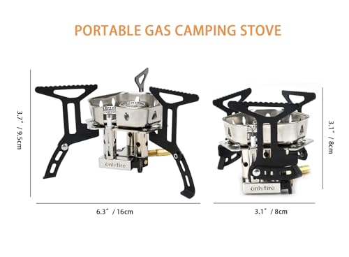ONLYFIRE OUTDOOR LIVING Portable Camping Gas Stove 6800W, Small Backpacking Stove with Propane Gas Adapter, Mini Foldable ...