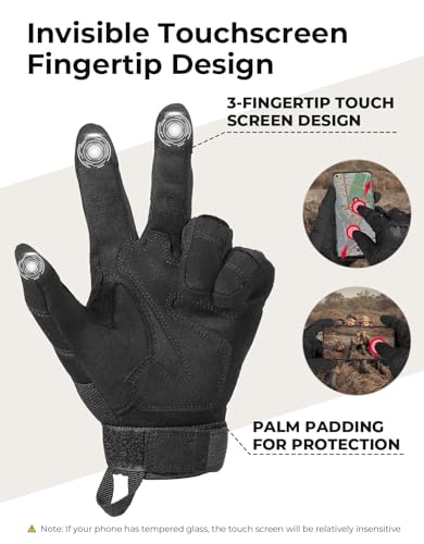 KEMIMOTO Tactical Gloves for Men, Touchscreen Motorcycle Gloves with Hard Shell & Palm Padding for Sports Motorcycle Cycli...