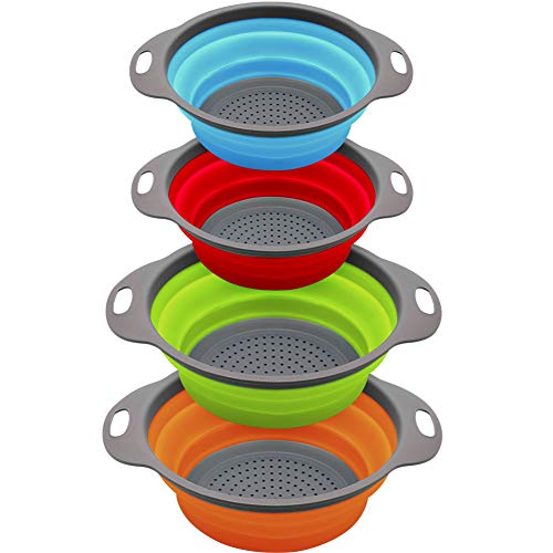QiMH Collapsible Colander and Strainer Set of 4, 2 PC 4 Quart(1 gal) and 2 PC 2 Quart(0.5 gal), Food-grade Sturdy Plastic ...