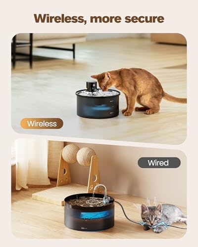 Wireless Cat Water Fountain Cordless: Battery Operated Cat Fountain - 108oz/3.2L Automatic Pet Water Dispenser Rechargeabl...