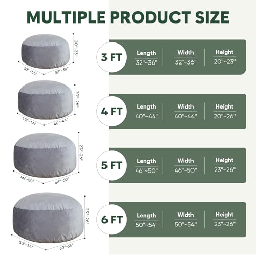 3 Ft Bean Bag Chair, Memory Foam Bean Bag Chairs for Adults with Filling, Round Bean Bag Sofa with Filler Included, Beanba...