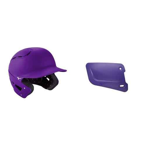 Bundle of Mizuno B6 Adult Baseball Batting Helmet, Purple, Large/X-Large + Mizuno Batters Face Protector, Purple, Right Hand Batter