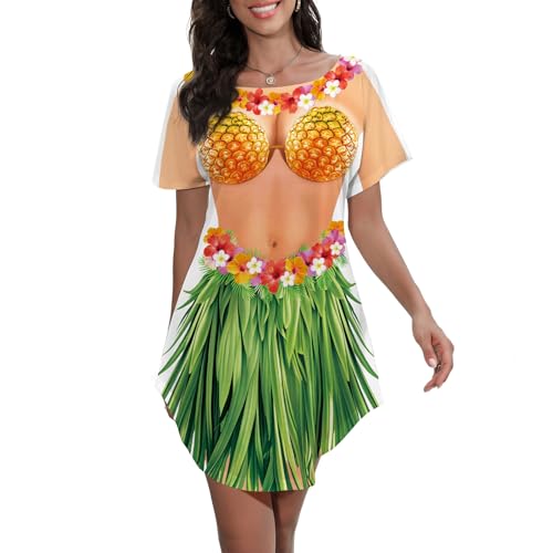 Women's Bikini Body Printed T Shirt Short Sleeve Beach Cover Up Luau Party Hawaiian Shirt