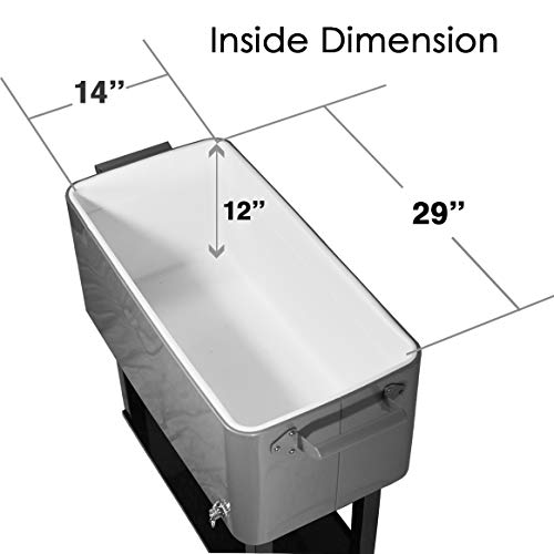 80 Quart Qt Rolling Cooler Ice Chest for Outdoor Patio Deck Party, Grey, Portable Party Bar Cold Drink Beverage Cart Tub, ...