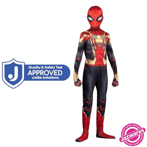 Marvel Integrated Spider-Man Official Youth Deluxe Zentai Costume - Deluxe Two-Way Stretch Spandex with Invisible Zippers and Wrist Openings for Added Convenience Multi