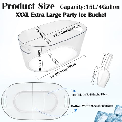 2 PCS Ice Buckets for Parties, 15L Large Ice Bucket, 4 Gallon Champagne Bucket with Scoops, Beverage Tub Mimosa Bar Suppli...