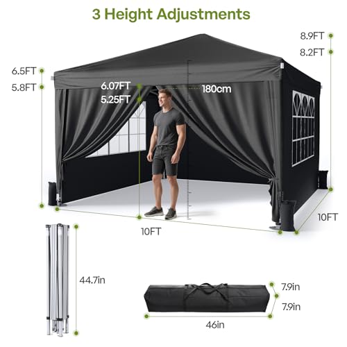 Driftalia 10x10 Pop Up Canopy with Sidewalls, Outdoor Instant Canopy Tent with Carry Bag for Commercial Events, Camping, B...