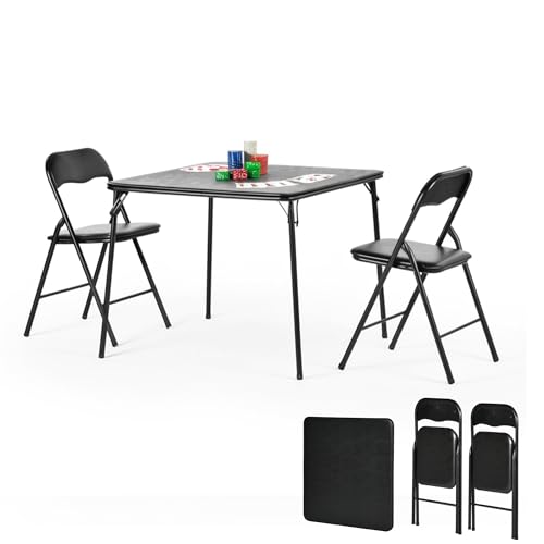 Homy Casa Folding Card Table – 33.9 Inch Square Metal Construction for Indoor & Outdoor Games and Recreation (3-Piece)