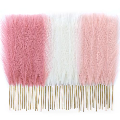 Faylifeway 50pcs Pampas Grass 17in, Blush Pink Pampas Grass Decor, Artificial Fluffy Pink Decor Flowers for Home Room Birt...