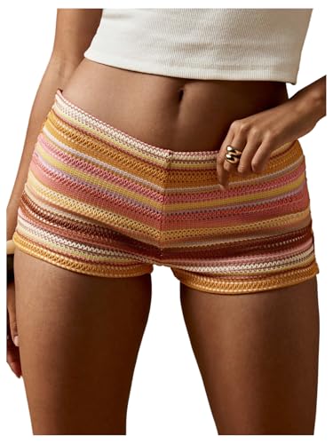 RoseSeek Women's Striped Color Block Low Rise Mini Shorts Boho Summer Skinny Shorts Hot Pants Festival Outfits