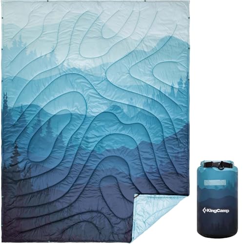 KingCamp Ultralight Camping Blanket, Packable Down Alternative Puffy Printed Wearable Blanket with Snap Buttons & Corner L...