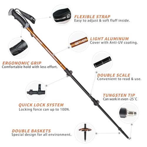 G2 GO2GETHER Aluminum Trekking Poles - Quick Adjustable Locks, Comfort Handle, Padded Strap, Snow Baskets - Walking Sticks...
