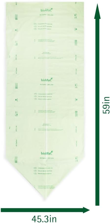 bioMat 64 Gallon Compostable Compost Liners, 10 Count, BPI ASTM D6400 Certified Large Compost Bags for Gargabe Bin