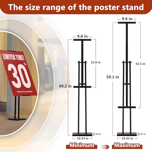 GERTSOUND Heavy Duty Sign Stand, Floor Poster Board Stand, Adjustable Metal Sign Holder Height Up to 60 Inches and 180° Ro...