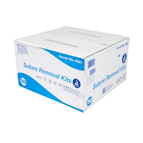 Dynarex Suture Removal Kits, Sterile, Acts as a Staple and Suture Extractor for a Near Painless Experience, Includes Littauer Scissors, Gauze Sponge, and 4" Metal Forceps, Case of 50