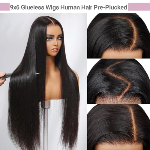 32 Inch Wear and Go Glueless Wigs Human Hair Pre Plucked Pre Cut 9x6 Straight Lace Front Wigs Human Hair Wigs for Women No Glue Hd Lace Front Closure Ready to Wear Wigs 220% Density Natural Black