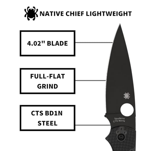 Spyderco Native Chief Folding Pocket Knife with 4” CTS BD1N Steel Blade and FRN Handle - EDC Knife for Men and Women, Perf...