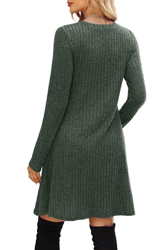 OFEEFAN Long Sleeve Dress for Women Crew Neck Empire Waist Tunic Dress with Pockets