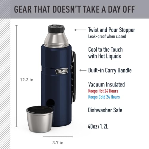 THERMOS Stainless King Vacuum-Insulated Beverage Bottle, 40 Ounce, Midnight Blue