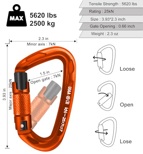 AINIKEY Climbing Carabiner Clips 25kN Auto Locking Carabiner, Professional Heavy Duty Large Locking Carabiner Clips for Ro...