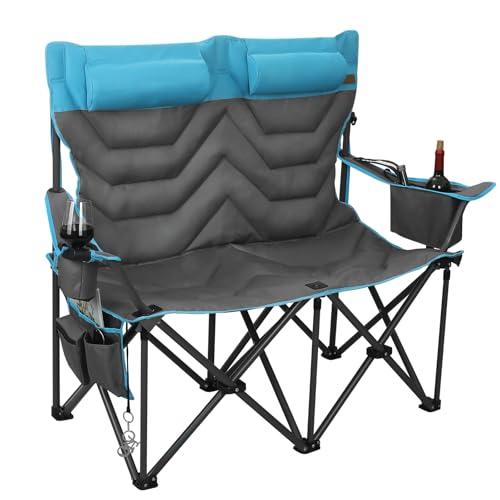 CXHSFNAL Oversized Double Camping Chair Heavy Duty Camping Loveseat Extra Tall 2 Person Lawn Chair for Adults Foldable Cam...