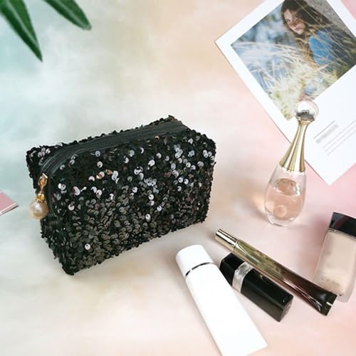 HomeSoGood Sequin Cosmetic Bag Large Glitter Makeup Zipper Bag Toiletry Bag Capacity Travel Cosmetic Handbag for Women Gir...