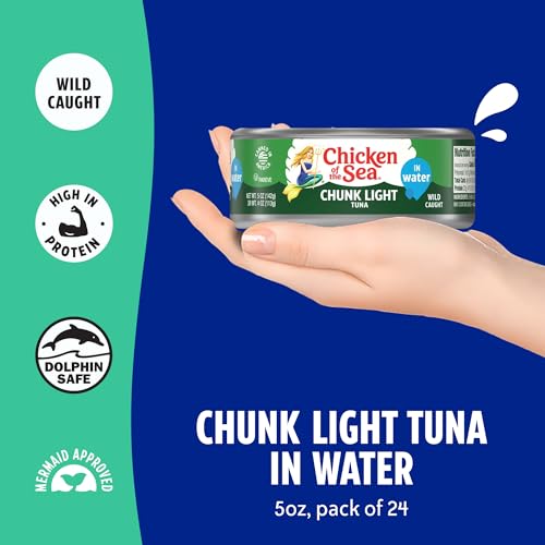 Chicken of the Sea Wild Caught Chunk Light Tuna, 5 Ounce Cans, 24-Count – High Protein 100% Classic Chunk Tuna in Water – ...