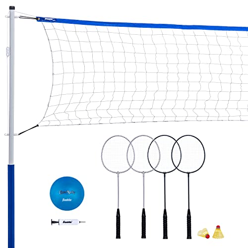 Franklin Sports Volleyball + Badminton Sets - Beach + Backyard Game Set - Volleyball, Pump, Badminton Rackets, Birdies, Ne...
