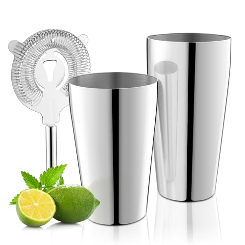 LyhoCink Stainless Steel Cocktail Shaker, 3-Piece Mixology Bartender kit, Bar Set with 18oz & 28oz Mixed Drink Shaker, Coc...