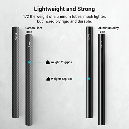 SmallRig 15mm Carbon Fiber Rod for 15mm Rod Support System (Non-Thread), 8 inches Long, Pack of 2