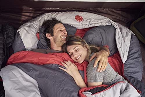 OmniCore Designs Multi Down Double Wide Hooded Rectangular Sleeping Bag (10F Red / 30F Yellow) with 4pt. Compression Stuff...