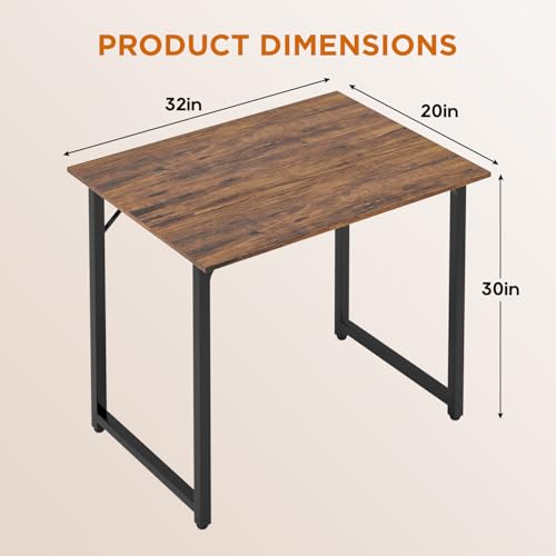 PayLessHere | 32 Inch Computer Desk | Brown | Office Desk with Metal Frame, Adjustable Feet | Water-Resistant, Scratchproo...