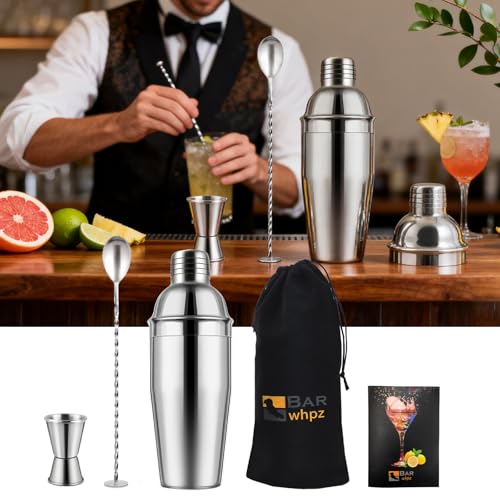 Cocktail Shaker Set, 24oz Stainless Steel Bartender Kit with Measuring Jigger & Mixing Spoon,Cocktail Recipe,Professional ...