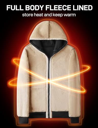 Flygo Sherpa Hoodies for Men Zip Up Winter Fleece Lined Hooded Sweatshirt Heavyweight Warm Jackets