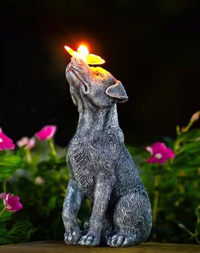 Goodeco Dog Statue with Solar Butterfly - Ideal Gifts for Dad, Mom or Birthdays, Beautifully Crafted Outdoor Decorations t...