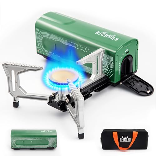 BIG HORN OUTDOORS Butane Camping Stove, Portable Folding Gas Burner with Carry Bag for Camping, Emergency Use and Outdoor ...