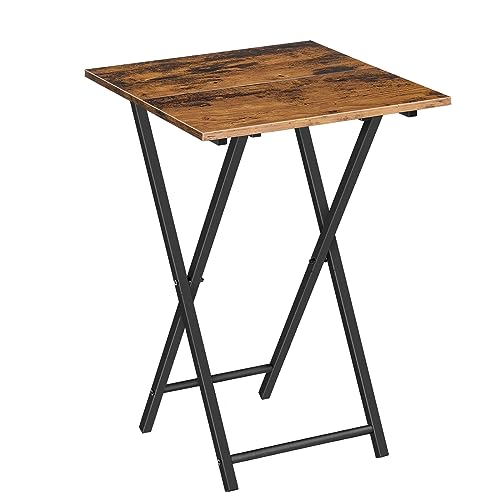 HOOBRO Folding TV Tray Table, Wooden TV Tray, Portable Sofa Side Table, Industrial Snack Table End Table for Small Spaces,...