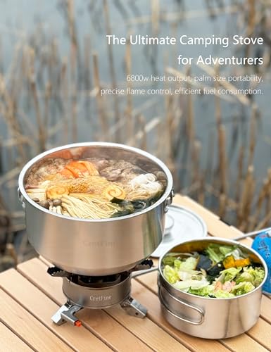 CretFine 6800W Windproof Camping Stove with Adapters, Foldable Backpacking Triple Burner with Portable Case, Piezo Ignitio...