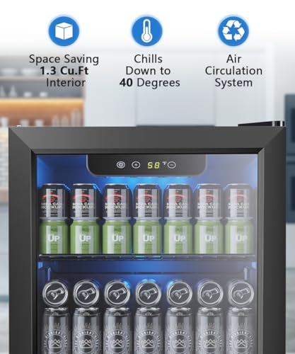 Joy Pebble Beverage Refrigerator Cooler 1.3 Cu.Ft, 12 Bottle 55 Can - Mini Fridge with Glass Door for Beer Drinks Wines,Fr...
